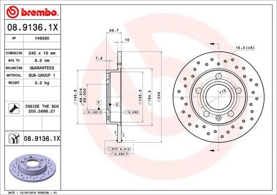 Bremžu diski BREMBO 08.9136.1X 1