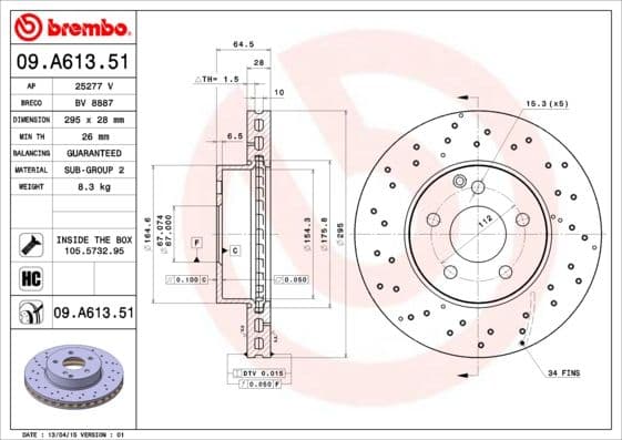 Bremžu diski BREMBO 09.A613.51 1