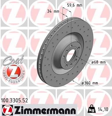 Bremžu diski ZIMMERMANN 100.3305.52 1