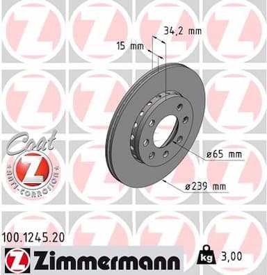 Bremžu diski ZIMMERMANN 100.1245.20 1