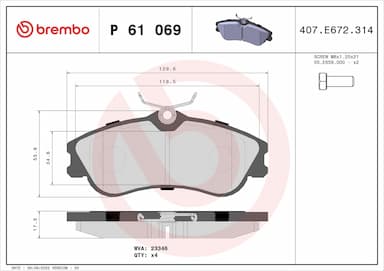 Bremžu uzliku kompl., Disku bremzes BREMBO P 61 069 1