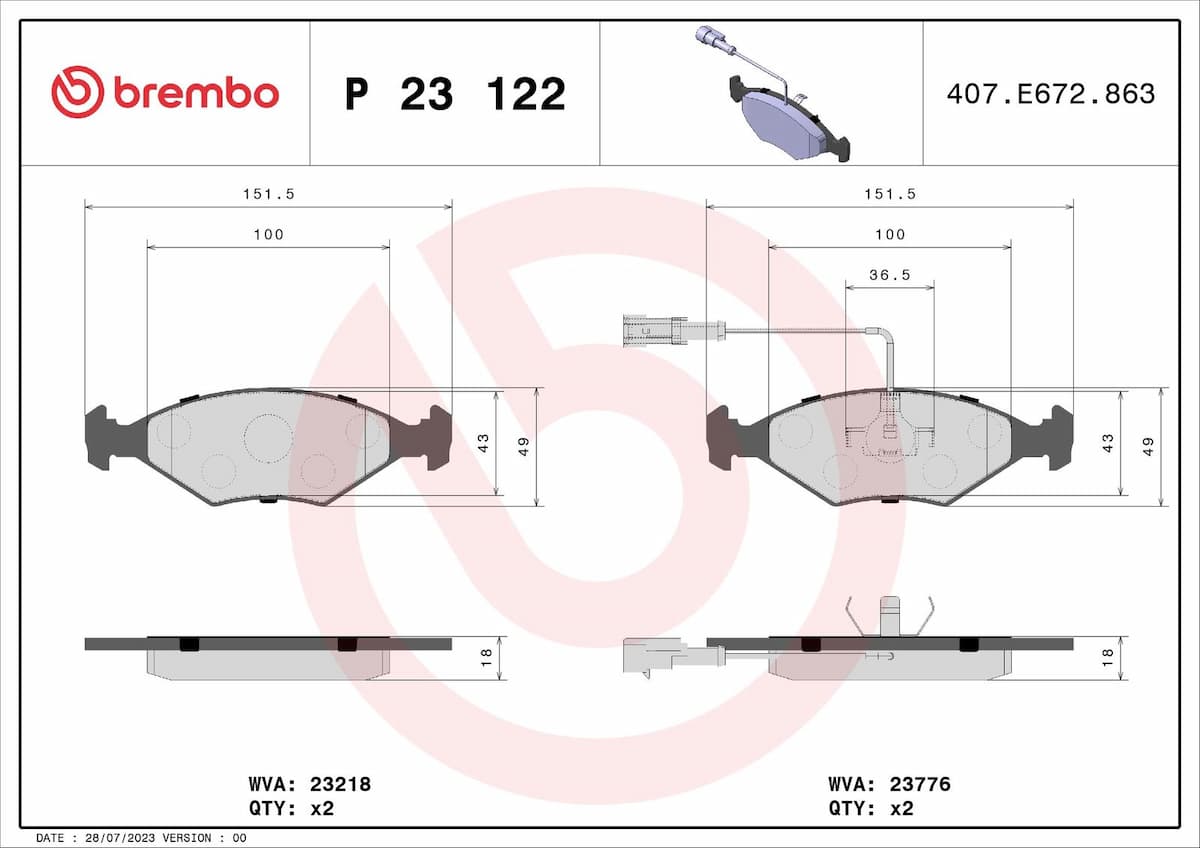 Bremžu uzliku kompl., Disku bremzes BREMBO P 23 122 1