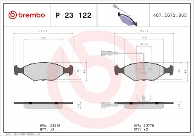 Bremžu uzliku kompl., Disku bremzes BREMBO P 23 122 1