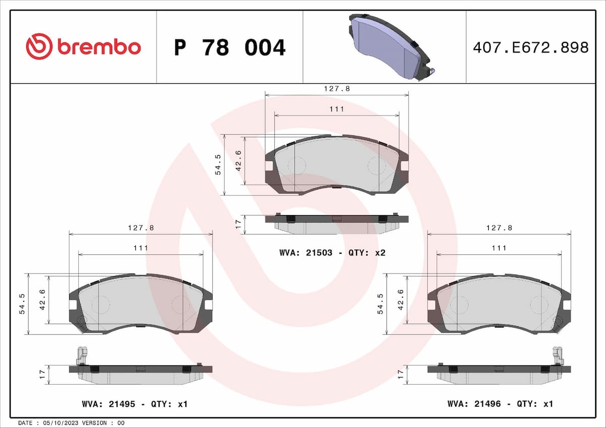 Bremžu uzliku kompl., Disku bremzes BREMBO P 78 004 1