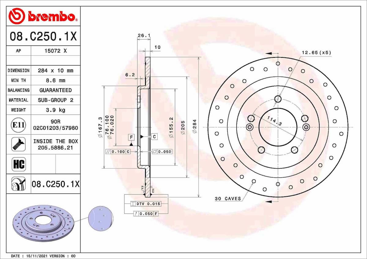 Bremžu diski BREMBO 08.C250.1X 1