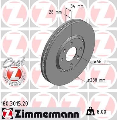 Bremžu diski ZIMMERMANN 180.3015.20 1