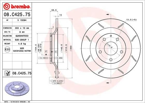 Bremžu diski BREMBO 08.C425.75 1