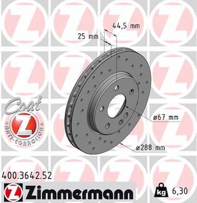 Bremžu diski ZIMMERMANN 400.3642.52 1