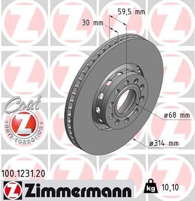 Bremžu diski ZIMMERMANN 100.1231.20 1