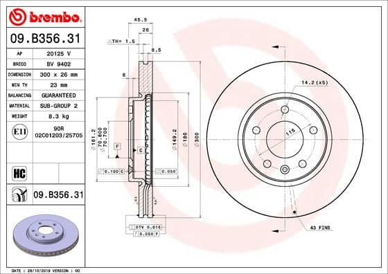 Bremžu diski BREMBO 09.B356.31 1