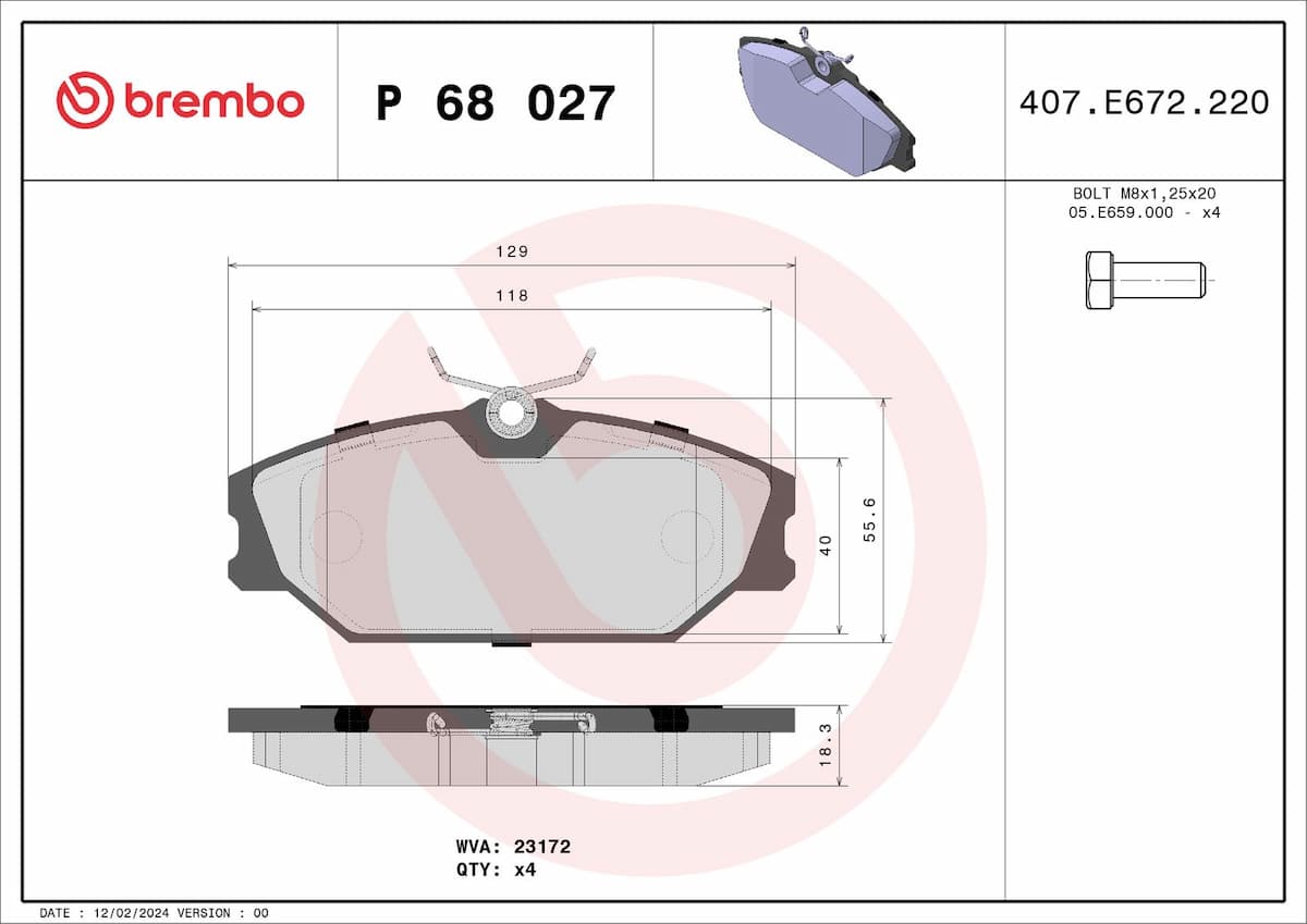 Bremžu uzliku kompl., Disku bremzes BREMBO P 68 027 1