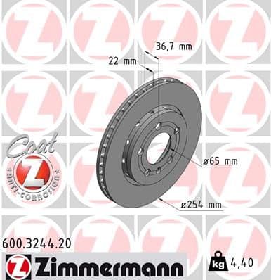 Bremžu diski ZIMMERMANN 600.3244.20 1