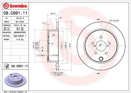 Bremžu diski BREMBO 08.C661.11 1