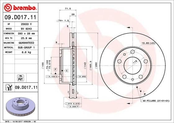 Bremžu diski BREMBO 09.D017.11 1