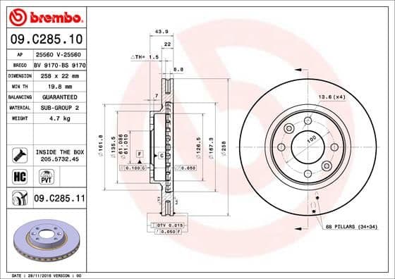 Bremžu diski BREMBO 09.C285.11 1