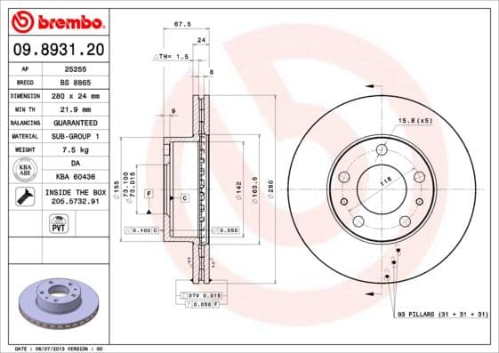 Bremžu diski BREMBO 09.8931.21 1