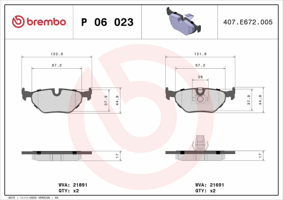 Bremžu uzliku kompl., Disku bremzes BREMBO P 06 023 1