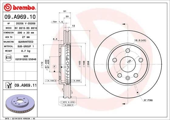 Bremžu diski BREMBO 09.A969.11 1