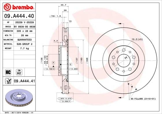 Bremžu diski BREMBO 09.A444.41 1