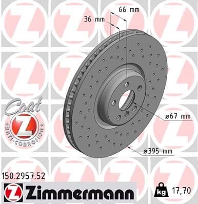 Bremžu diski ZIMMERMANN 150.2957.52 1