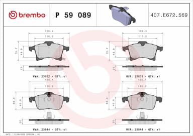 Bremžu uzliku kompl., Disku bremzes BREMBO P 59 089 1