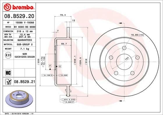 Bremžu diski BREMBO 08.B529.21 1