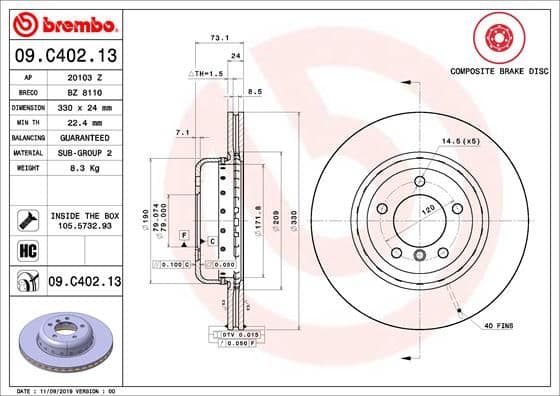 Bremžu diski BREMBO 09.C402.13 1