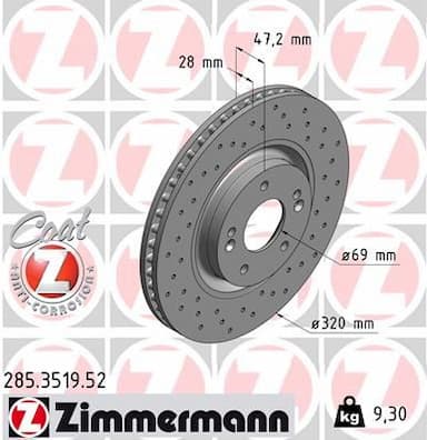 Bremžu diski ZIMMERMANN 285.3519.52 1