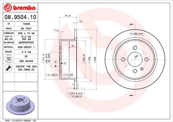 Bremžu diski BREMBO 08.9504.10 1