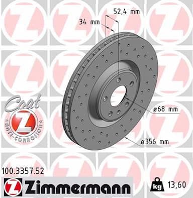 Bremžu diski ZIMMERMANN 100.3357.52 1