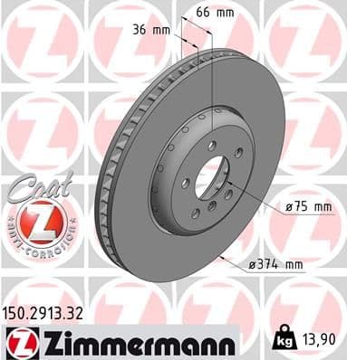 Bremžu diski ZIMMERMANN 150.2913.32 1