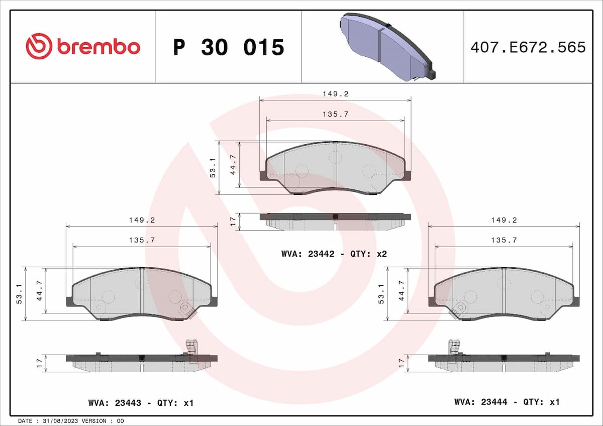 Bremžu uzliku kompl., Disku bremzes BREMBO P 30 015 1