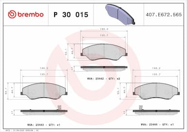 Bremžu uzliku kompl., Disku bremzes BREMBO P 30 015 1