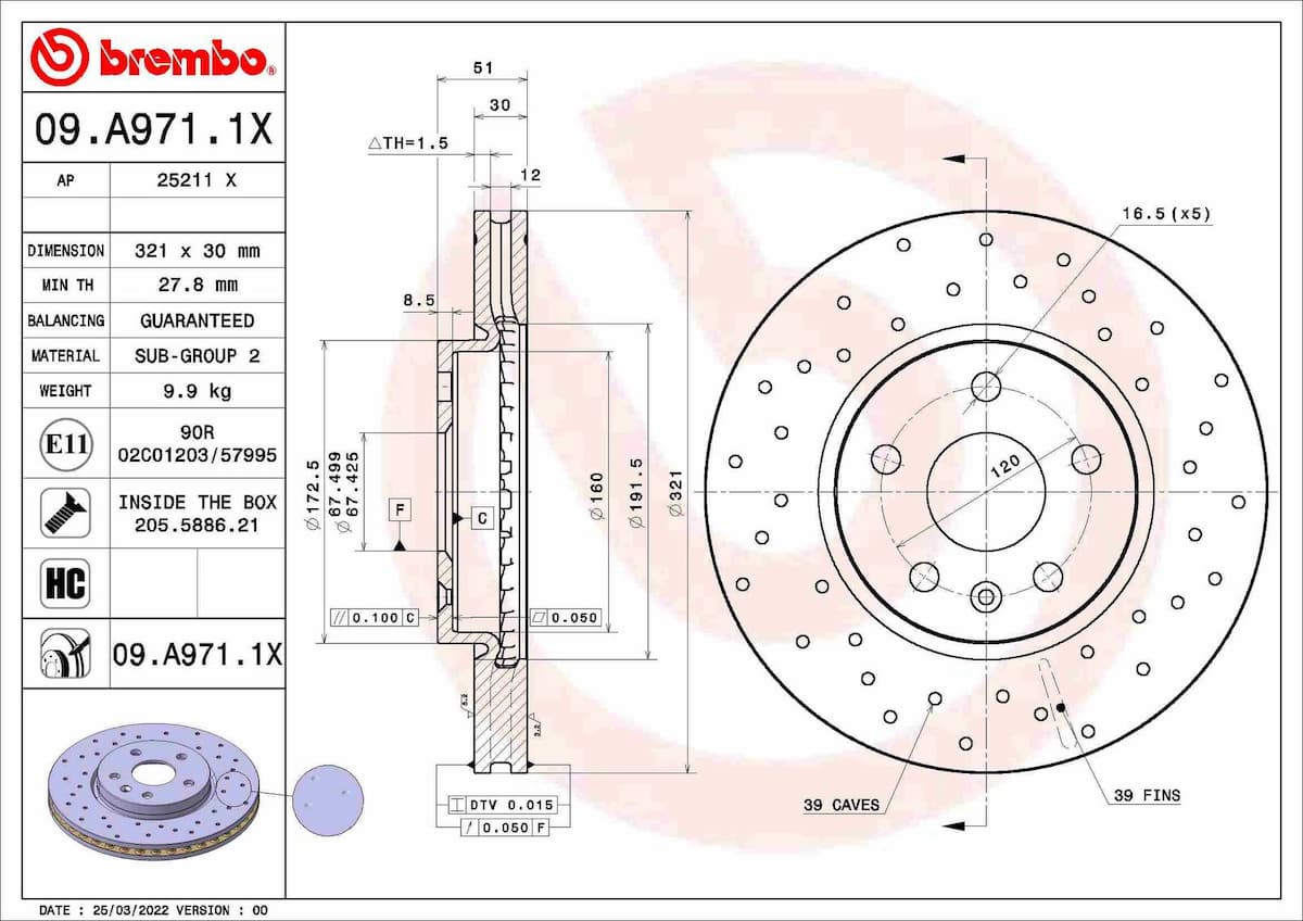 Bremžu diski BREMBO 09.A971.1X 1