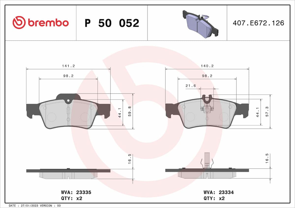 Bremžu uzliku kompl., Disku bremzes BREMBO P 50 052 1