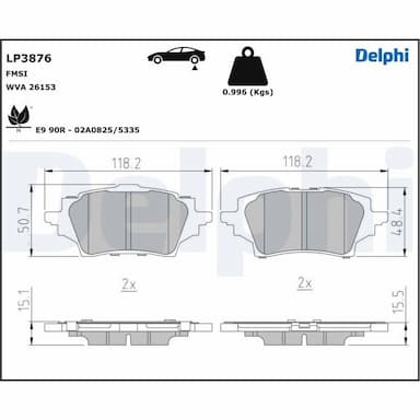 Bremžu uzliku kompl., Disku bremzes DELPHI LP3876 1