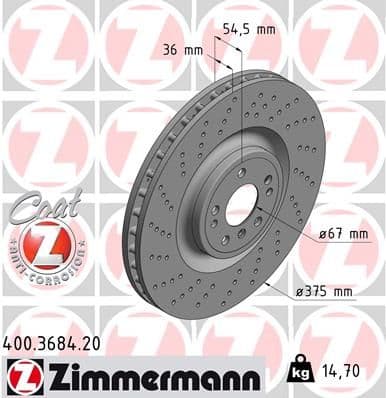 Bremžu diski ZIMMERMANN 400.3684.20 1