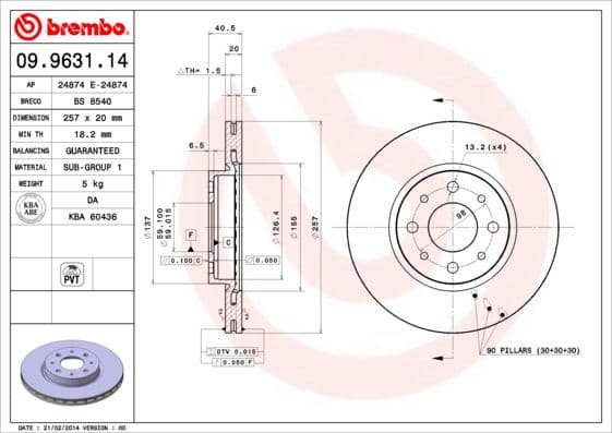 Bremžu diski BREMBO 09.9631.14 1