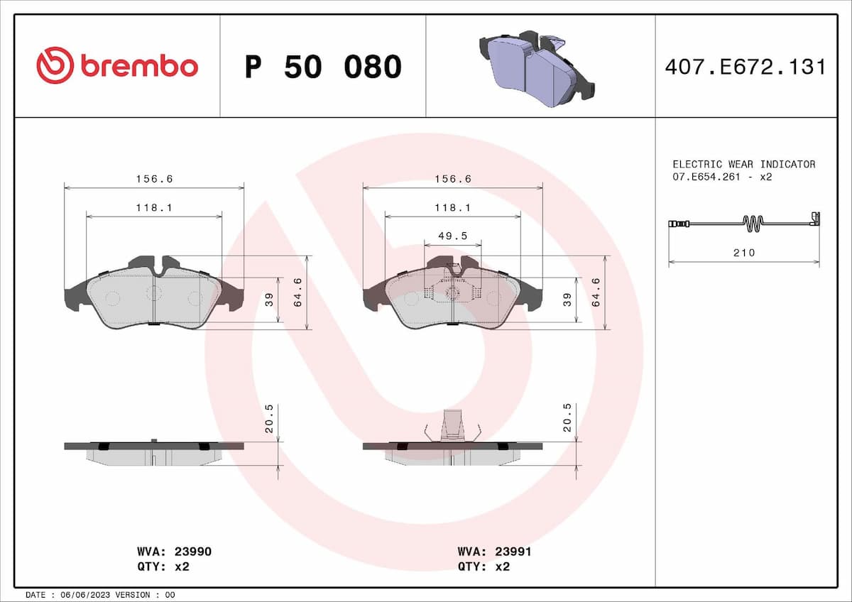 Bremžu uzliku kompl., Disku bremzes BREMBO P 50 080 1