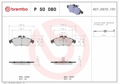 Bremžu uzliku kompl., Disku bremzes BREMBO P 50 080 1