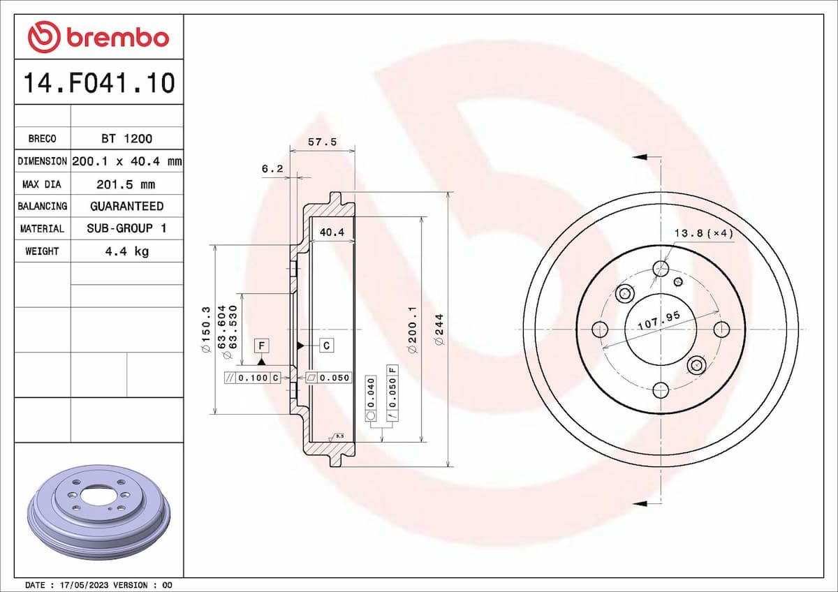 Bremžu trumulis BREMBO 14.F041.10 1