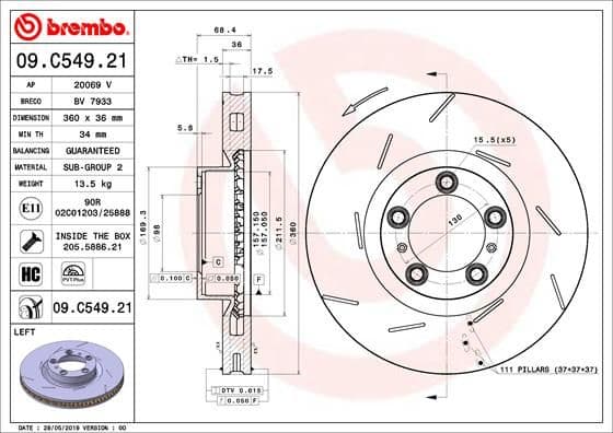 Bremžu diski BREMBO 09.C549.21 1