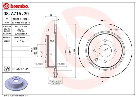 Bremžu diski BREMBO 08.A715.21 1