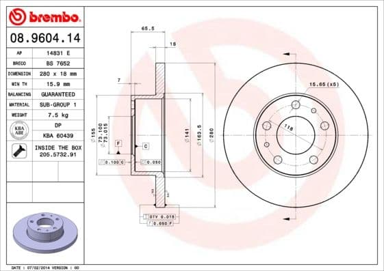 Bremžu diski BREMBO 08.9604.14 1