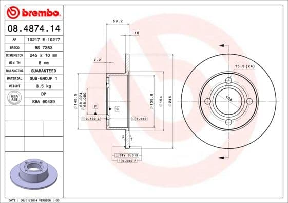 Bremžu diski BREMBO 08.4874.14 1