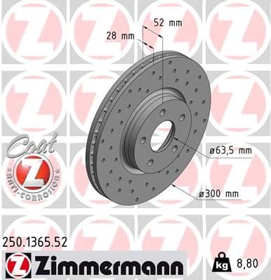 Bremžu diski ZIMMERMANN 250.1365.52 1