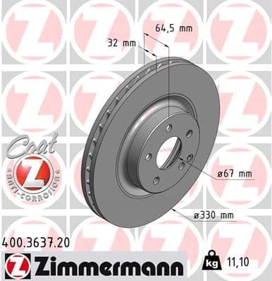 Bremžu diski ZIMMERMANN 400.3637.20 1