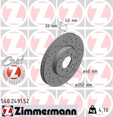 Bremžu diski ZIMMERMANN 540.2491.52 1