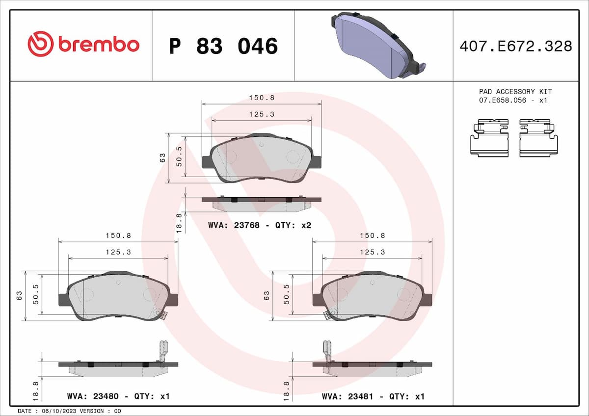 Bremžu uzliku kompl., Disku bremzes BREMBO P 83 046 1