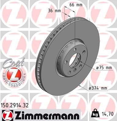 Bremžu diski ZIMMERMANN 150.2914.32 1